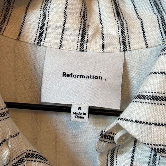 Reformation Arella 100% Linen Button Down Mini Dress in Elsie Stripe Size 6 - Picture 7 of 10